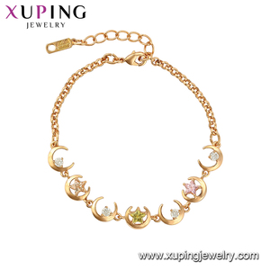 75819 Xuping Fashion Gift Jewelry Gold Plated Moon and <strong>Star</strong> Shape Crystal Charm Bracelet - Product Image 2