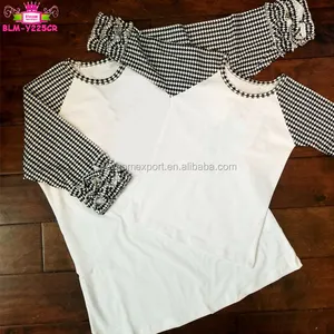 ผู้ใหญ่ Monogram Blank เด็ก Icing Raglan เบสบอล Tee เสื้อเด็กทารกเด็กวัยหัดเดิน Triple Ruffle Houndstooth Raglan T เสื้อ