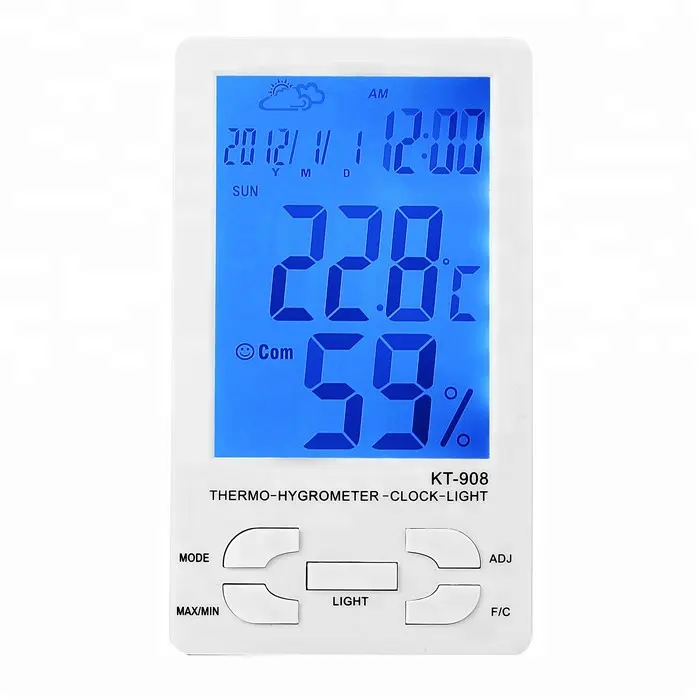 Dinding Kelembaban Meter Desktop Higrometer Lampu Latar LED Kalender LCD Display Indoor Jam Digital Thermometer