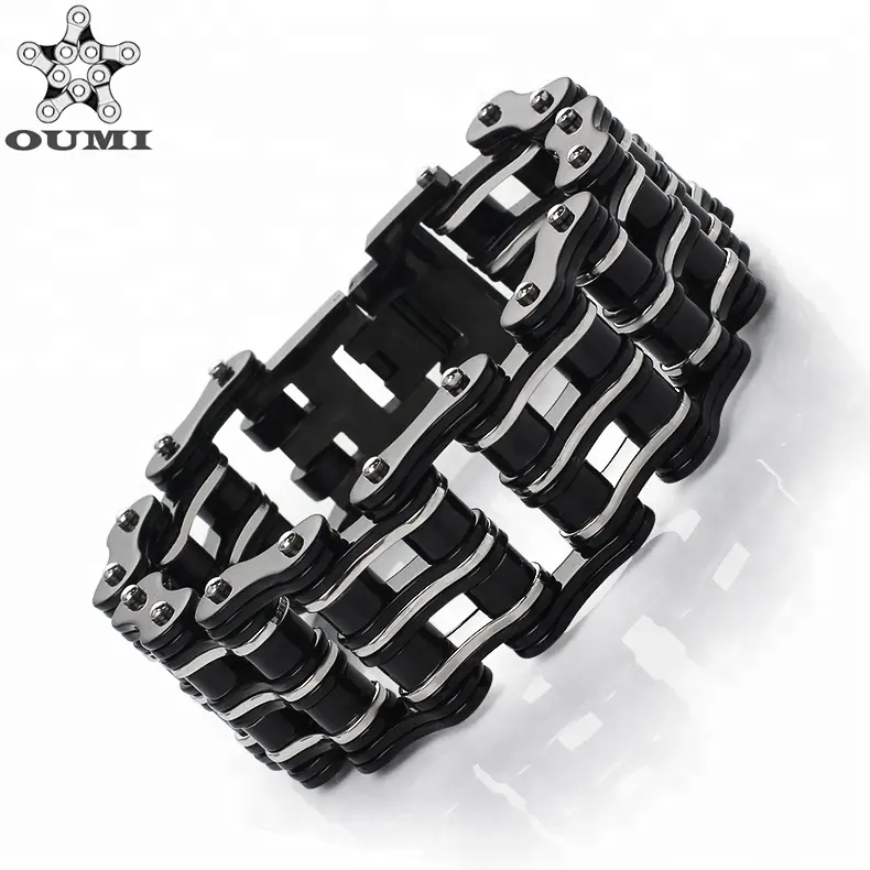 OUMI-pulsera gruesa de acero inoxidable para motorista, joyería para hombre, color negro