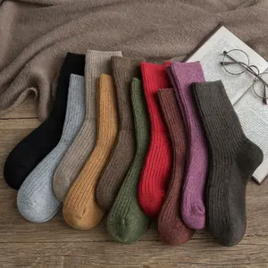 Chaussettes en laine unie pour jeunes garçons et filles, bas chauds, avec Tube épais, mode hiver, de 12 à 16 ans, 1 pièce