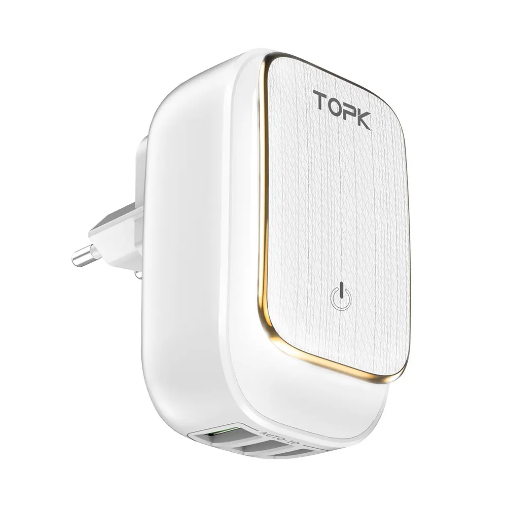 Free Shipping TOPK 17W 3 Port LED Light Mobile Cell Phone EU USB Wall Charger