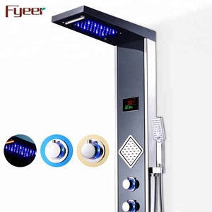 Fyeer Rainfall Digital Black <strong>Shower</strong> Column Stainless Steel Massage <strong>Shower</strong> Panel with Led <strong>Lights</strong> - Product Image 6