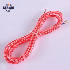 zigzag zig zag white red cotton fabric extension wire braided, textile cloth covered extension wire plaited