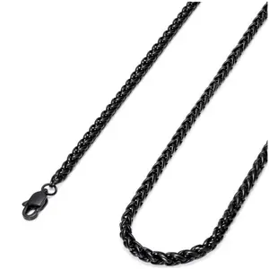 4MM Mens Womens Stainless Steel Wheat Chain Necklace Link Black 18-30 Inch