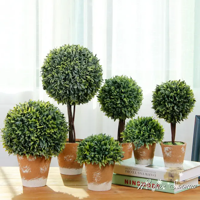 उच्च सिमुलेशन सुंदर टेबल सजावट कृत्रिम बोकसवुद topiary घास गेंद बोन्साई में सबसे अच्छी कीमत