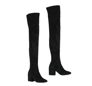 Bottes hautes en cuir véritable noir <span class=keywords><strong>pour</strong></span> femmes, talon bloc, style slim, hiver - Product Image 6