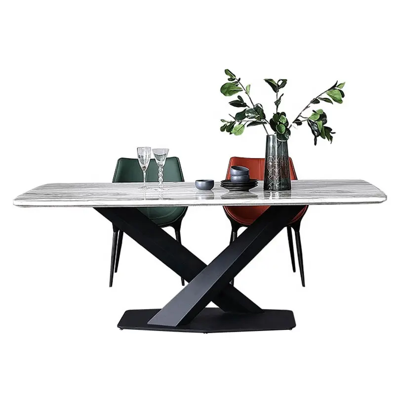 Mueble Moderno de diseño italiano, mesa de comedor de mármol contemporáneo con Base de acero inoxidable