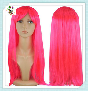 Perruque synthétique longue de couleur rose vif, perruque de fête <span class=keywords><strong>Superstar</strong></span> HPC-1328 - Product Image 3