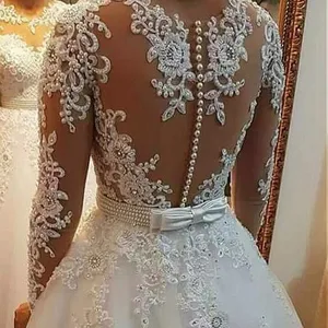 Gaun Pesta Tulle Gaun Pengantin Merek Vestido De Novia Leher Gaun Pengantin A-line Robe De Mariage dengan Manik-manik Renda Appliques