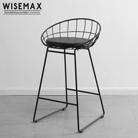 Chaise de bar en acier inoxydable dorée avec coussin Bertoia WISEMAX Vente en gros design simple de luxe Tabouret de bar pour hôtel club
