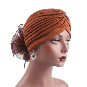 New Fashion Wedding Gift Cap Solid Knot Head Wear Gorgeous Flower Women Turban