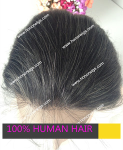Marque D'HONNEUR pleine dentelle perruque noir avec cheveux gris pour les vieilles femmes 100% cheveux humains suisse dentelle capuchon moyen taille 120% densité en stock - Product Image 2