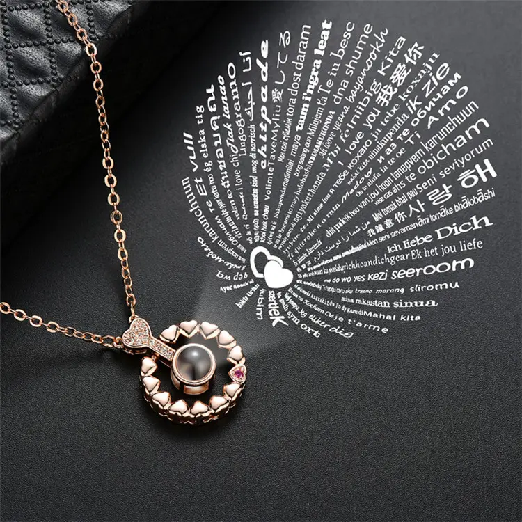 Wholesale Women Gift New Fashion Necklaces Jewelry Projection Hundreds Language I Love U Crystal Initial Gold Necklace