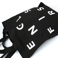 Sacs à chaussures réutilisables promotionnels sacs à provisions fourre-tout en toile noire personnalisée en coton recyclé avec lettres blanches imprimées