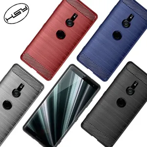 Capa traseira para sony xperia xz3, capa macia de celular, de silicone, escovado, fibra de carbono, tpu