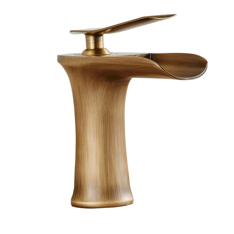 Single Handle Antique Brass Bathroom Basin Mixer Tap Waterfall Sink Faucet