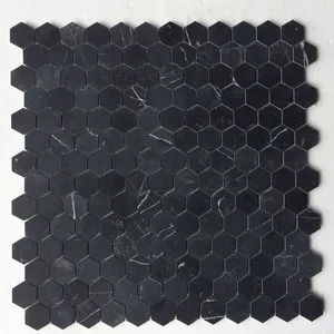 2 inch Marquina Zwart Hexagon Gezoet Goedkope Mozaïektegels