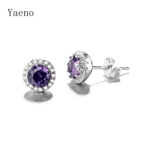 2025 New Arrival Elegant Fine Jewelry <strong>Earring</strong> 925 Silver <strong>Post</strong> Stud <strong>Earring</strong> With Amethyst Yellow Red Cz Stone for Women - Product Image 3