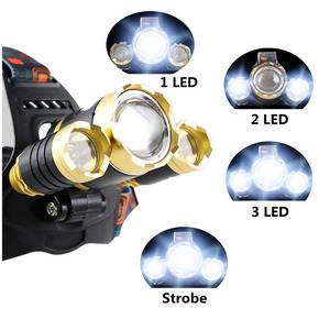 Hot bán 3 * T6 LED <span class=keywords><strong>5000</strong></span> Lumen USB có thể sạc lại không thấm nước IPX5 Zoomable Led Đèn Pha đèn pha - Product Image 1