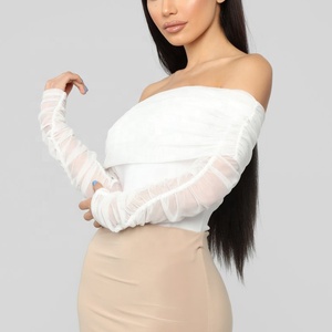 2019 de moda Sexy Body de manga larga de las mujeres de Cintura entallada trajes Top Casual Slim blancos de las mujeres - Product Image 3