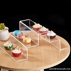 Acrilico 5-Tier Scale-Step Rack, Acrilico trasparente Dessert Cupcake Banco di mostra, amaretto Espositore