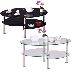 Oval colorful tempered glass coffee table living room table