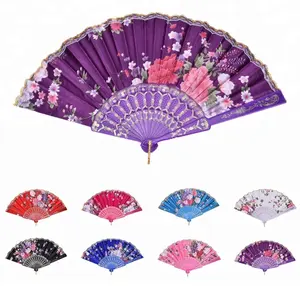 Spanish Style Party Colorful silk fan folding fan Folding Hand Held Flower Fan