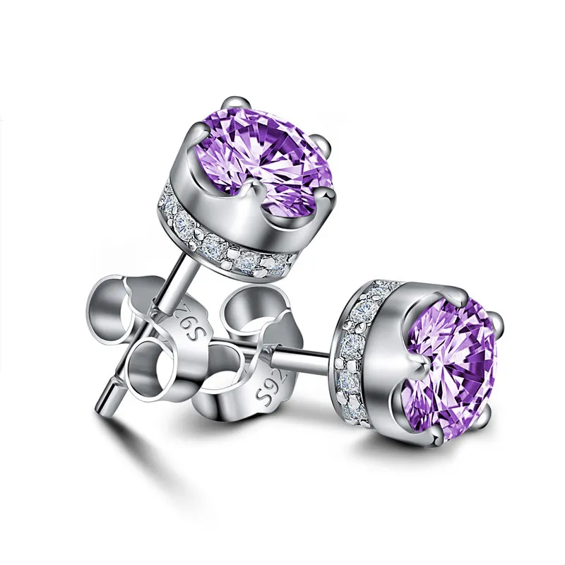 Boucles d'oreilles en diamant de Style coréen, couleur violet et argent, bijoux pour faire de la pâtisserie, 925