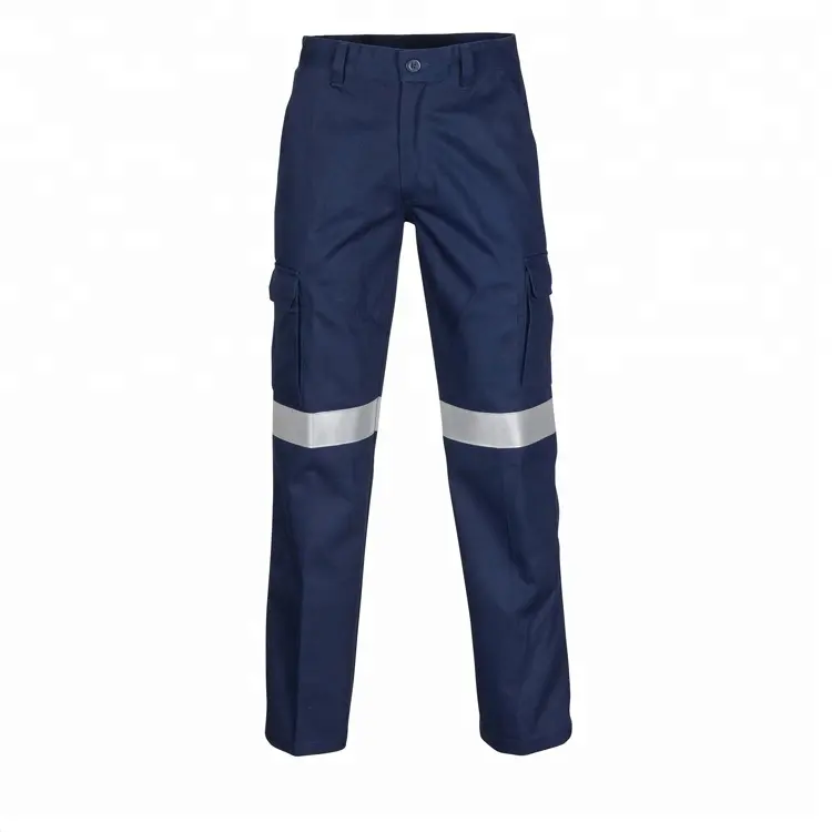 OEM navy blue cargo work pants waterproof cotton work pants with reflective tape