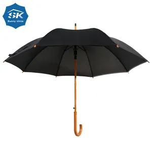 Classic 23 Inch Black Wood Hook Handle Walking Stick Umbrella