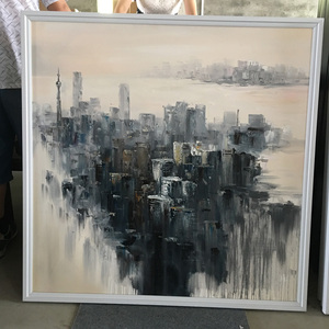 Toile d'art en gros pour hôtels, paysage urbain, art mural <span class=keywords><strong>abstrait</strong></span>, <span class=keywords><strong>peinture</strong></span> à l'huile moderne sur toile de bâtiment - Product Image 3