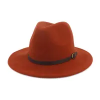 Luxury Jazz Hat Classic Leather Belt Design Chapeau Sombrero Wholesale Women Men Orange Black Wide Brim 100% Wool Felt Fedora