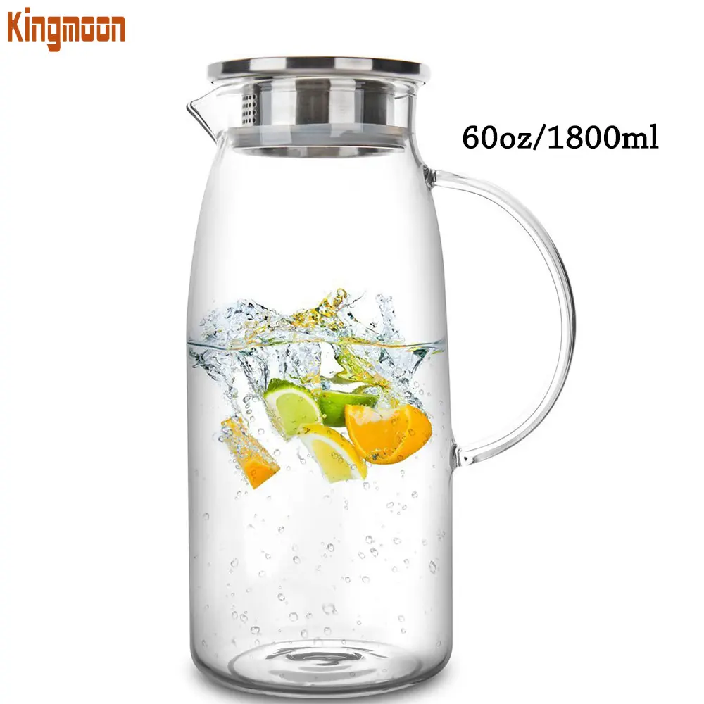 Brocca per filtro acqua per frigorifero con caraffa in vetro per caffettiera a freddo da 60 once 1800ML con coperchio in acciaio inossidabile