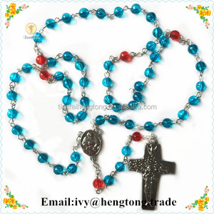 Collier de <span class=keywords><strong>chapelet</strong></span> religieux en perles bleues acryliques de 6mm en gros, <span class=keywords><strong>chapelet</strong></span> catholique avec centre de table et croix de <span class=keywords><strong>la</strong></span> <span class=keywords><strong>miséricorde</strong></span> <span class=keywords><strong>divine</strong></span> - Product Image 4