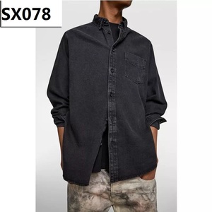 <span class=keywords><strong>Camicia</strong></span> da uomo in cotone nero <span class=keywords><strong>Denim</strong></span> lavato - Product Image 2
