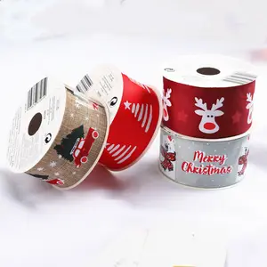 LOGO Baru 3.8CM Bercetak Pohon Natal Rusa Sinterklas Manusia Salju Grosgrain Pita Natal Natal