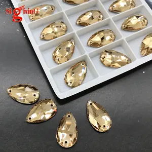 Superior flatback glass stones tear drop topaz 17*28mm sew on rhinestone by wholesale