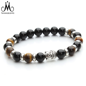 Freestyle bilezik tasarım kafa aslan baykuş buda kafatası Charm gümüş altın mat oniks siyah akik boncuk bilezik - Product Image 4