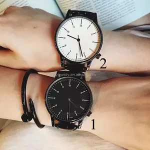 Casal de moda Preto E Branco Simples Mostrador do Relógio de Quartzo, relógio de pulso para o amante casal relógio de pulso de q