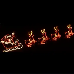 ไฟเชือกกันน้ำ2D Santa Sleigh Reindeer Motif Light สำหรับตกแต่งกลางแจ้งในวันคริสต์มาส