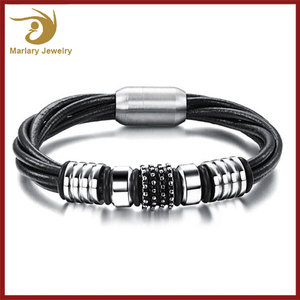 Fabricante de Joyas de acero inoxidable, Italiano Hecho A Mano Trenzado de Cuero Cierre Magnético Pulsera <span class=keywords><strong>Del</strong></span> Abrigo Hombres - Product Image 1