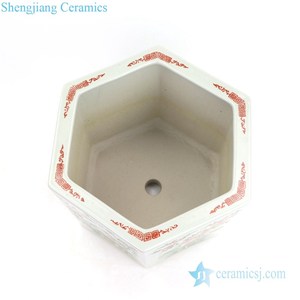 RYSZ12  Pot à fleurs hexagonal en céramique antique peint à la main avec motif floral Famille Rose - Product Image 2