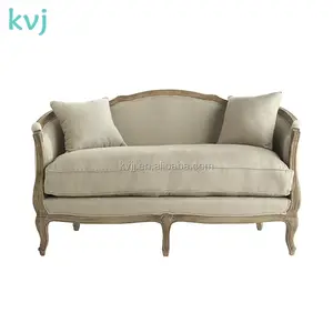 KVJ-4149 European style furniture antique linen wooden settee sofa