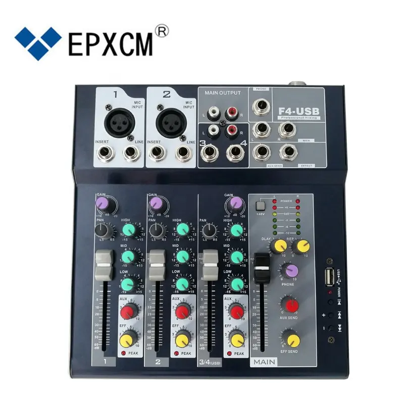 EPXCM/ F4-USB 4 channel Interface audio mixer/Professional sound power mixer/USB digital audio music sound mixer +48V Power