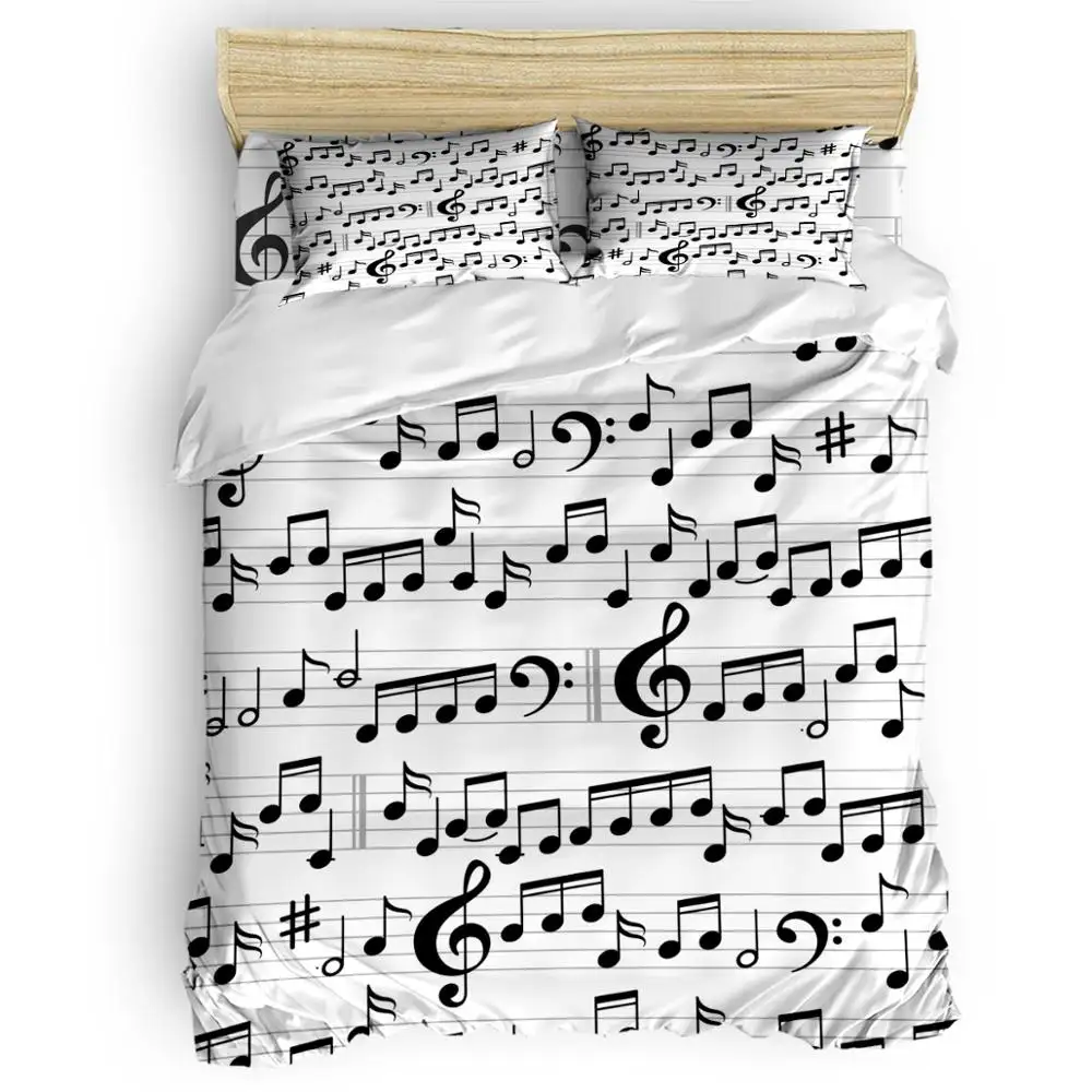 Juego de ropa de cama con diseño de nota musical para bebé, juego de sábanas para niños