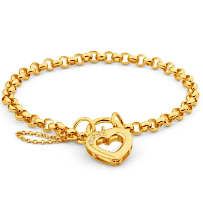 Bracelet Belcher en acier inoxydable, Bracelet de 19cm avec cadenas ouvert en forme de cœur, cadenas en or