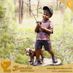Bronce al aire libre jugando niño y perro escultura para la venta - Product Image 1