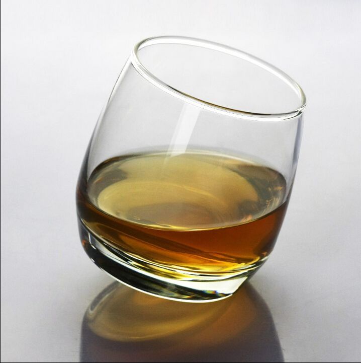 Wholesale stemless wine glass round slanted-bottom whisky glass