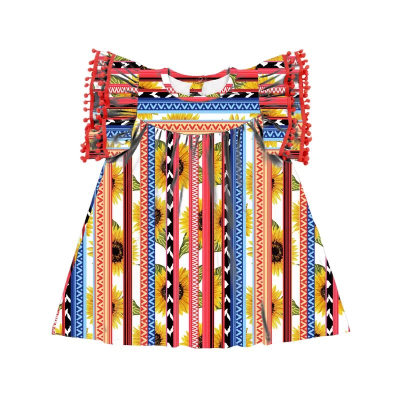 人気のセラーププリント夏半袖ベビーブティック服卸売ブティック女の子ドレス